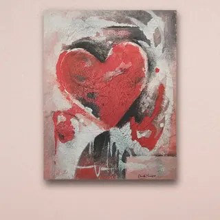 «Cuore astratto rosso» di Daniela Marangone, stampa su tela in un angolo lettura