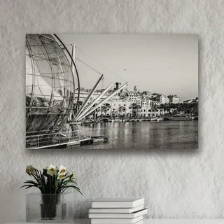 «Porto antico di Genova» di Giulio Bardelli, stampa su tela in uno studio