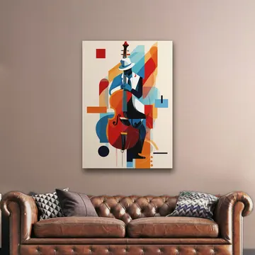 «Jazz» di Giovanni Monasta, stampa su tela in un soggiorno