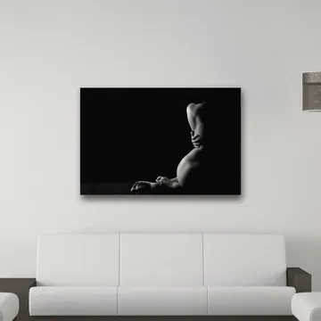 «Dyana Nude fine Art - Nudo artistico di donna nuda bianco e nero» di Alessandro Della Torre, stampa su tela in un soggiorno