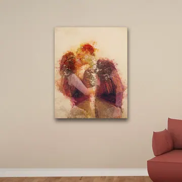 «Il bacio» di Marcello Montinari, stampa su tela in un angolo lettura