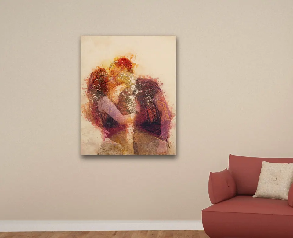«Il bacio» di Marcello Montinari, stampa su tela in un angolo lettura