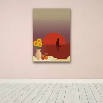 «Red Sunset in Sicily» di Giovanni Monasta, stampa su tela in un ambiente minimal