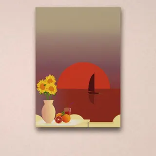 «Red Sunset in Sicily» di Giovanni Monasta, stampa su tela in un ambiente minimal