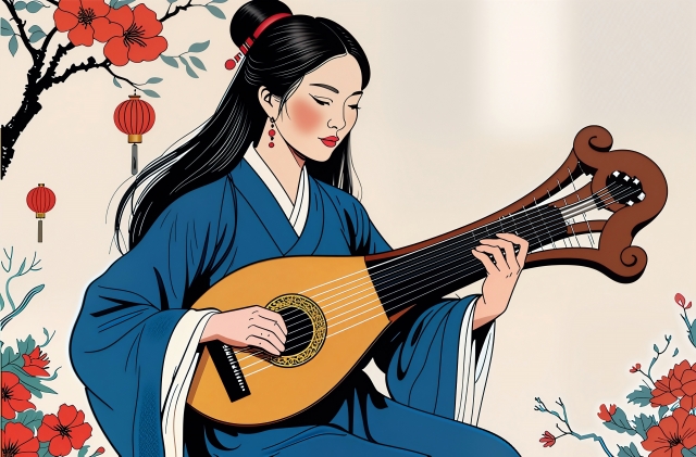 woman with a lute