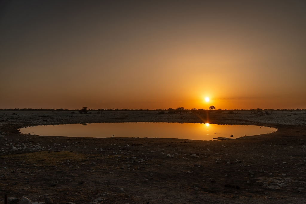 Tramonto alla pozza di Okaukuejo