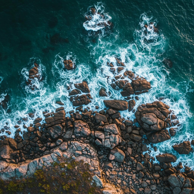 Coast and rocks seen from above