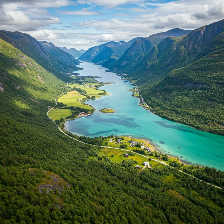 River in the middle of the forest and mountains