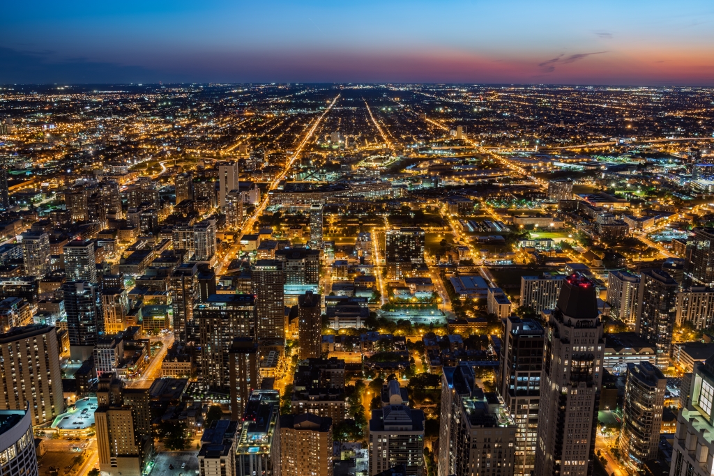 Le luci di Chicago al tramonto