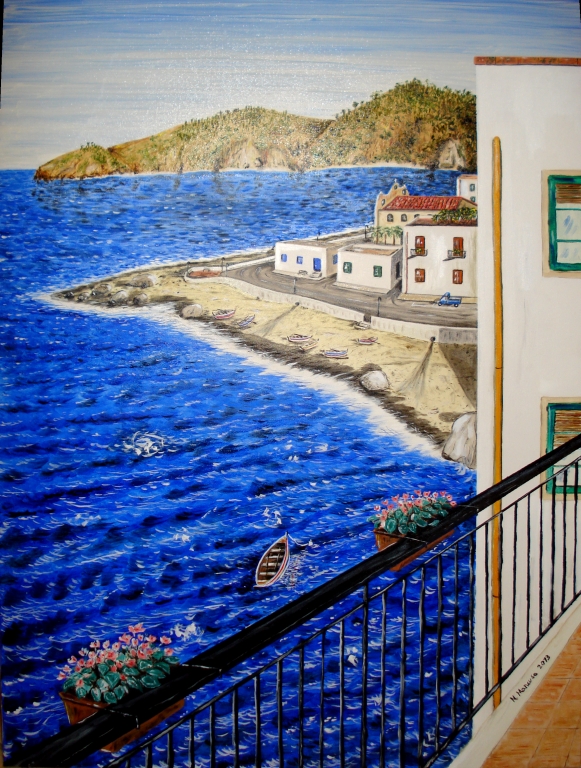 Vista dal balcone sulla spiaggia