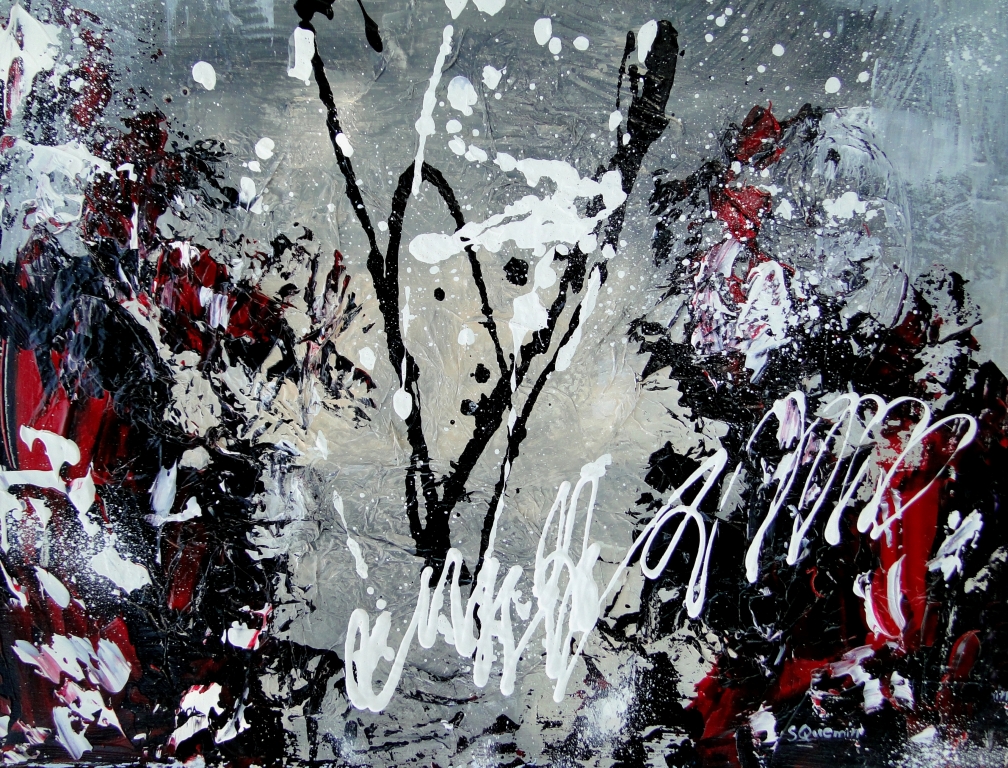 Pittura moderna astratta, pittura contemporanea rossa grigia nero
