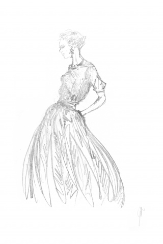 disegno di ragazza con vestito lungo fashion e di moda