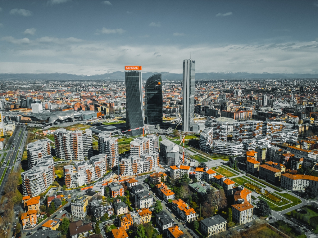 City Life Milano Tre Torri. Milano City Poster Aerial View