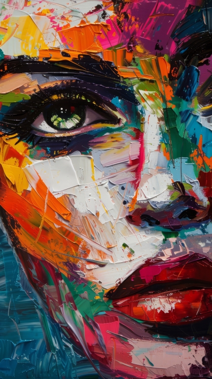 Art Print Beautiful woman portrait drawing, expressionism style