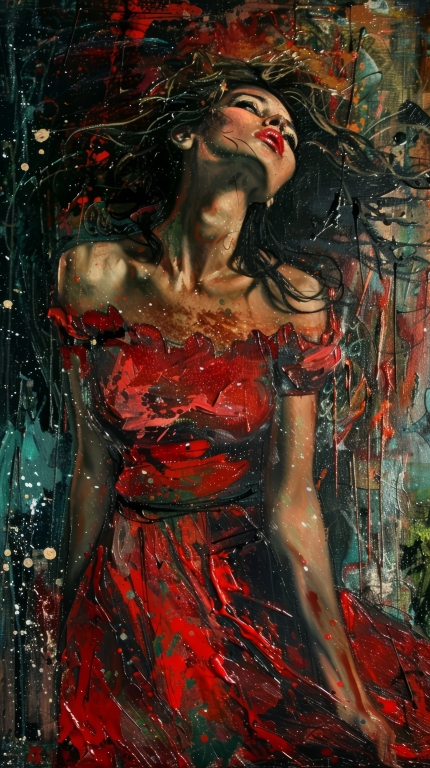 Portrait of a Woman in Red. style Expressionism