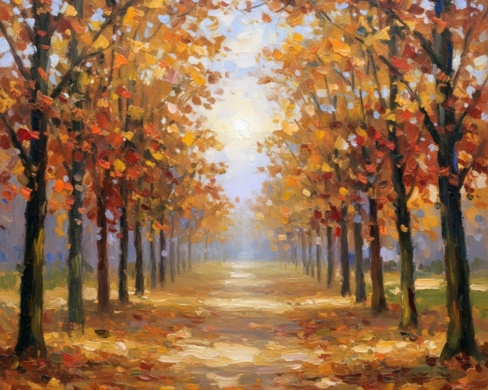 Viale alberato in autunno