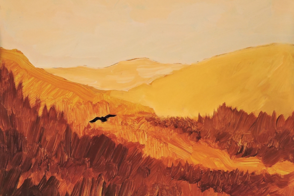 Paesaggio giallo con corvo
