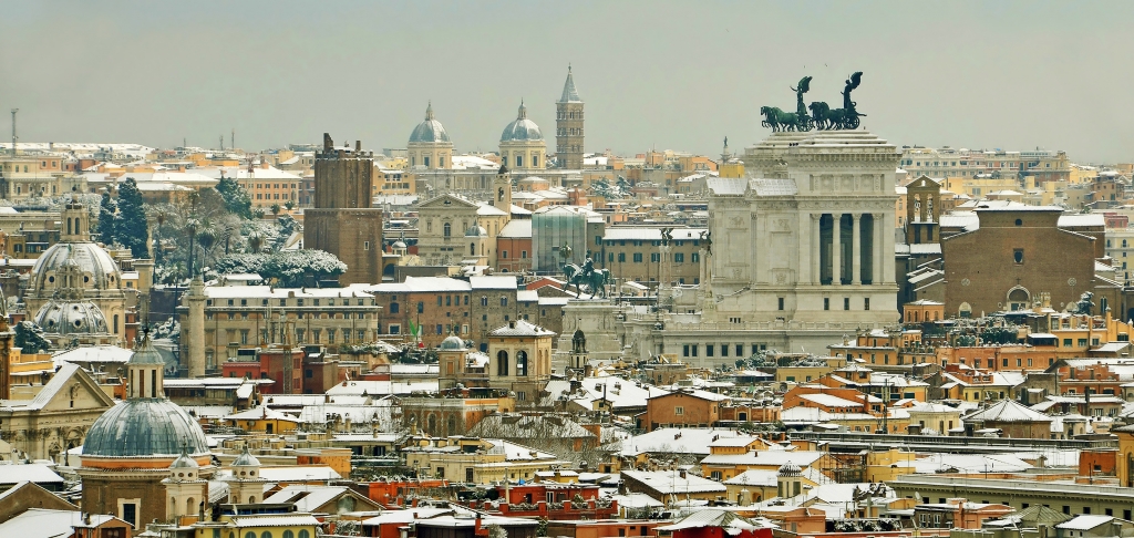 panorama di roma dopo una nevicata
