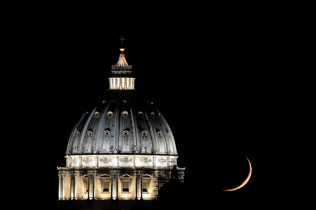 St Peter's Basilica and Waxing Crescent Moon, Rome