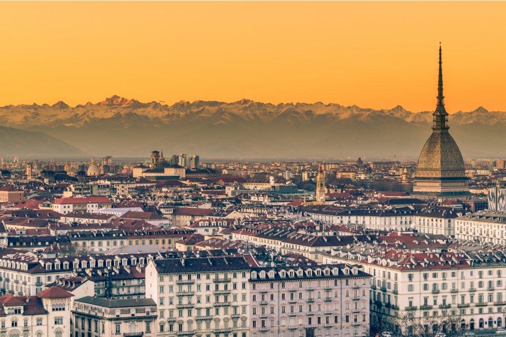 Panorama di Torino al tramonto