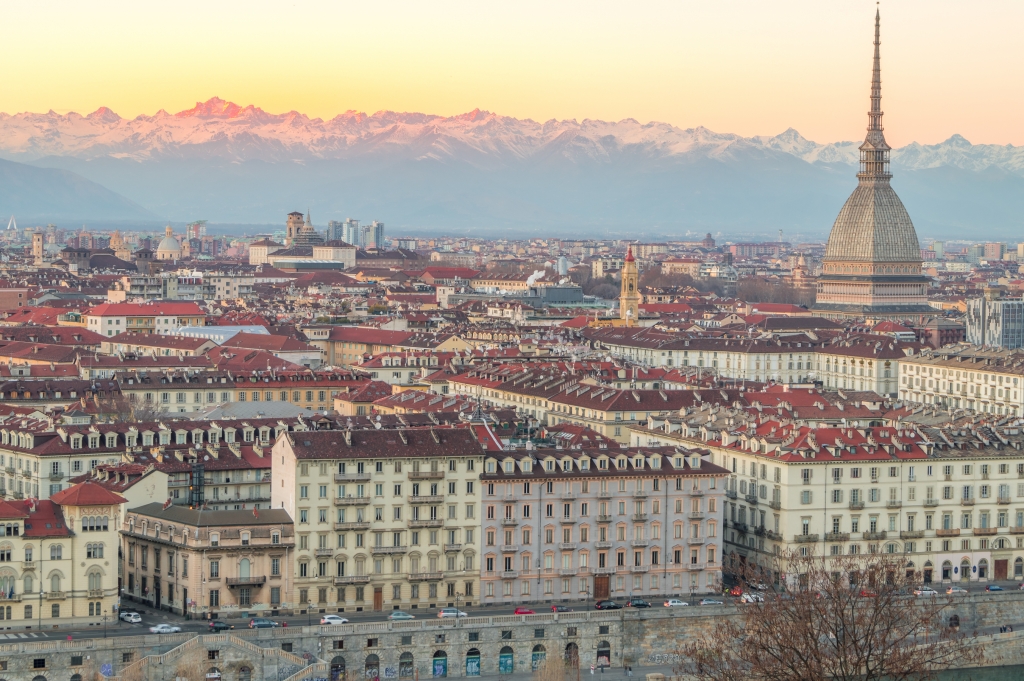 Panorama di Torino al tramonto