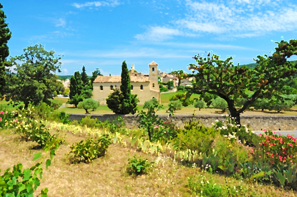 Provenza, paesaggio con chiesa.