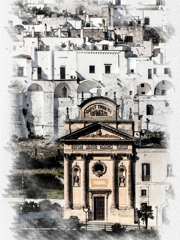 Ostuni la città bianca in stile acquerello