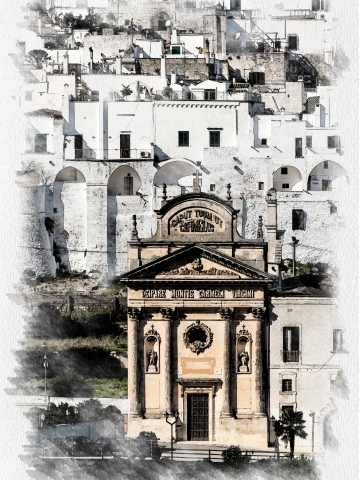 Ostuni la città bianca in stile acquerello
