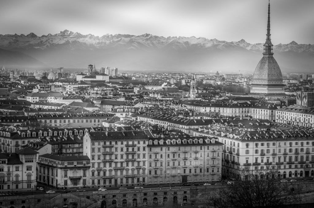 Panoramica di Torino in bianco e nero