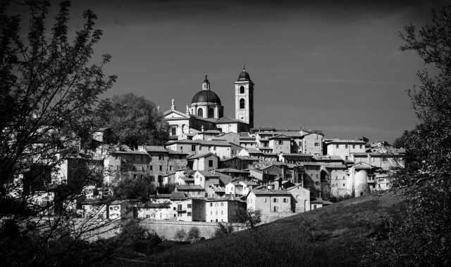 panorama di urbino in bianco e nero