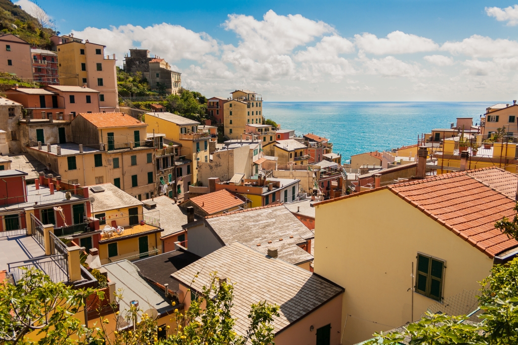 Case e tetti di Riomaggiore, Cinque Terre, Italia