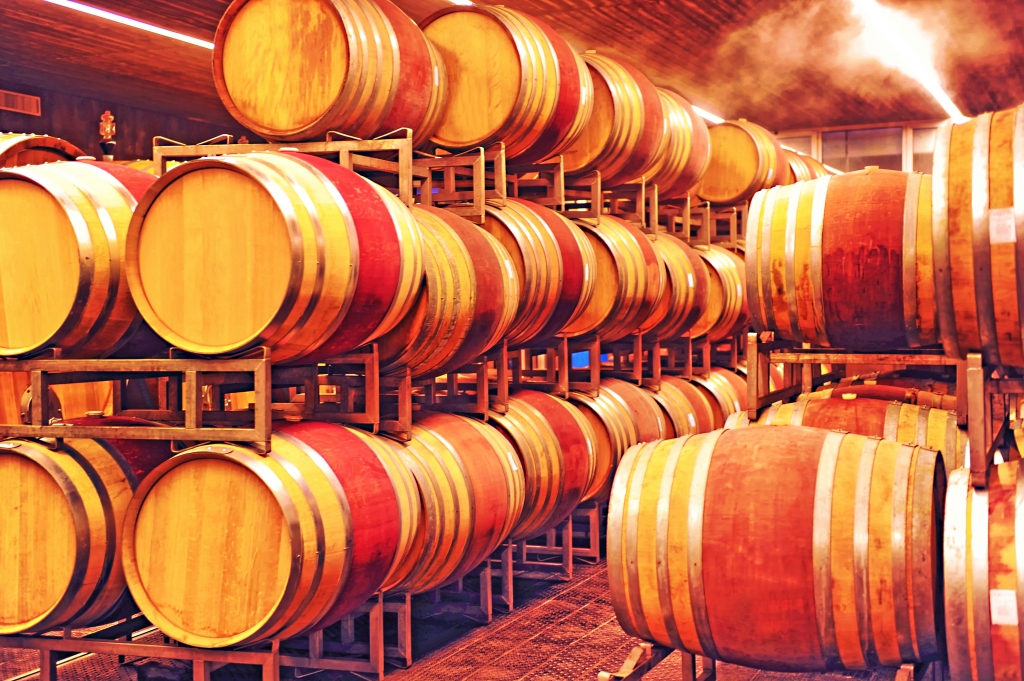 Cantina con botti di vino.