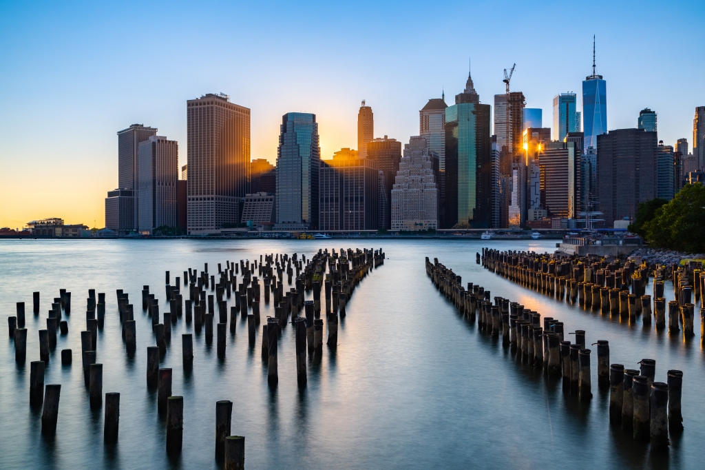 Manhattan al tramonto vista da Brooklyn Park - New York