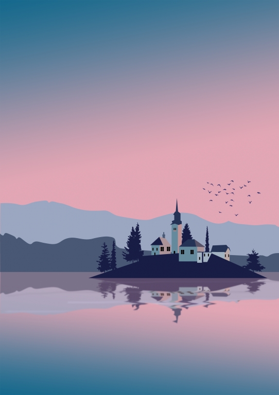 Bled Lake Slovenia Illustration