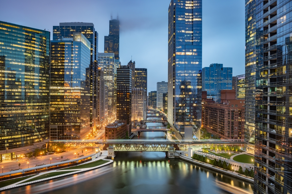 Lo skyline di Chicago visto da Wolf Point