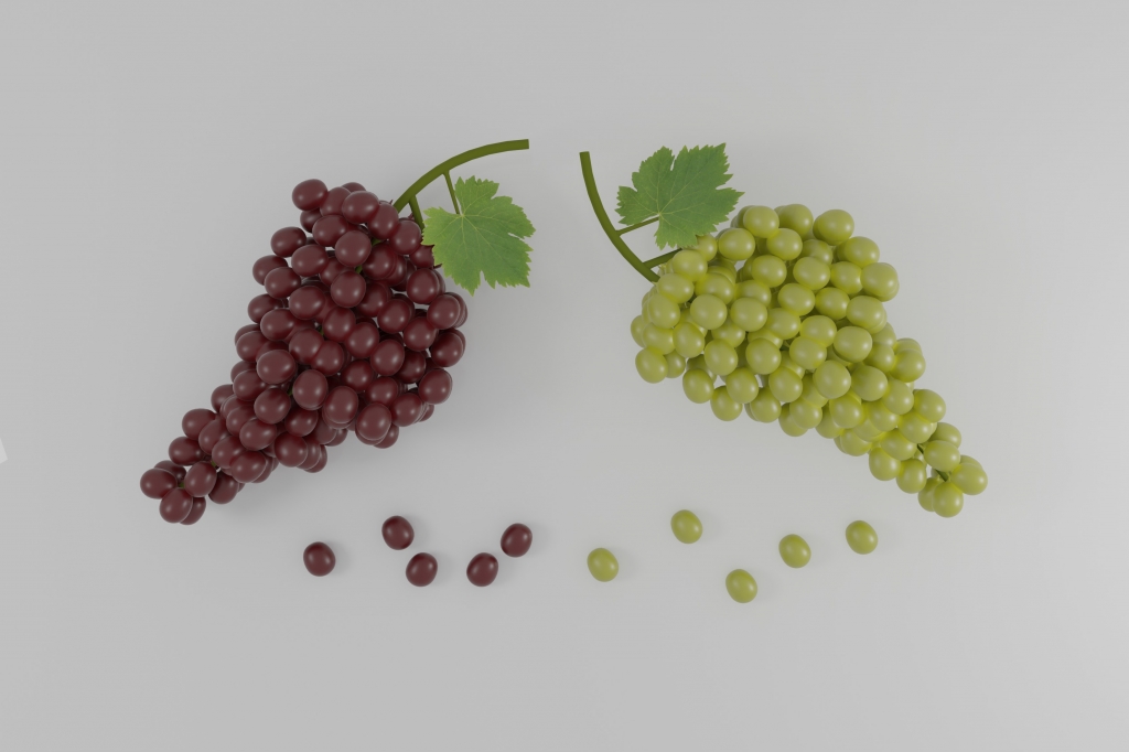 illustrazione 3d di grappoli d'uva bianca e nera