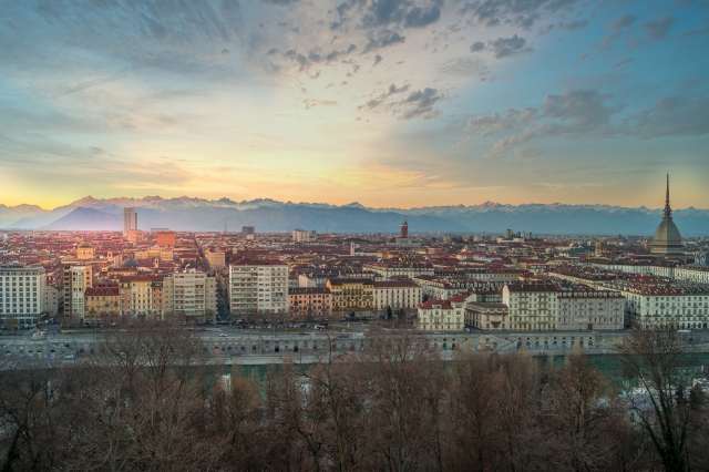 Panorama di Torino al tramonto