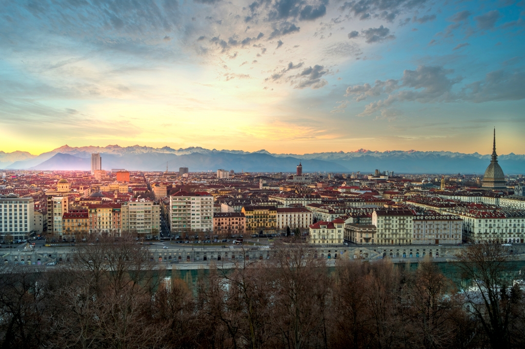 Panorama di Torino al tramonto
