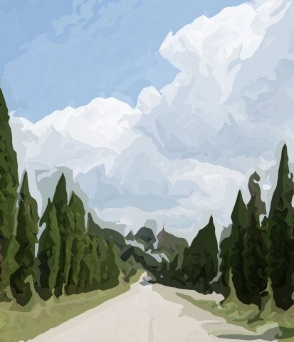 Strada tra colline e campi della Maremma