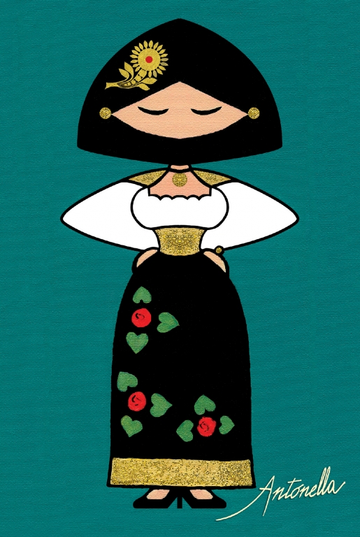 Donnina su sfondo verde