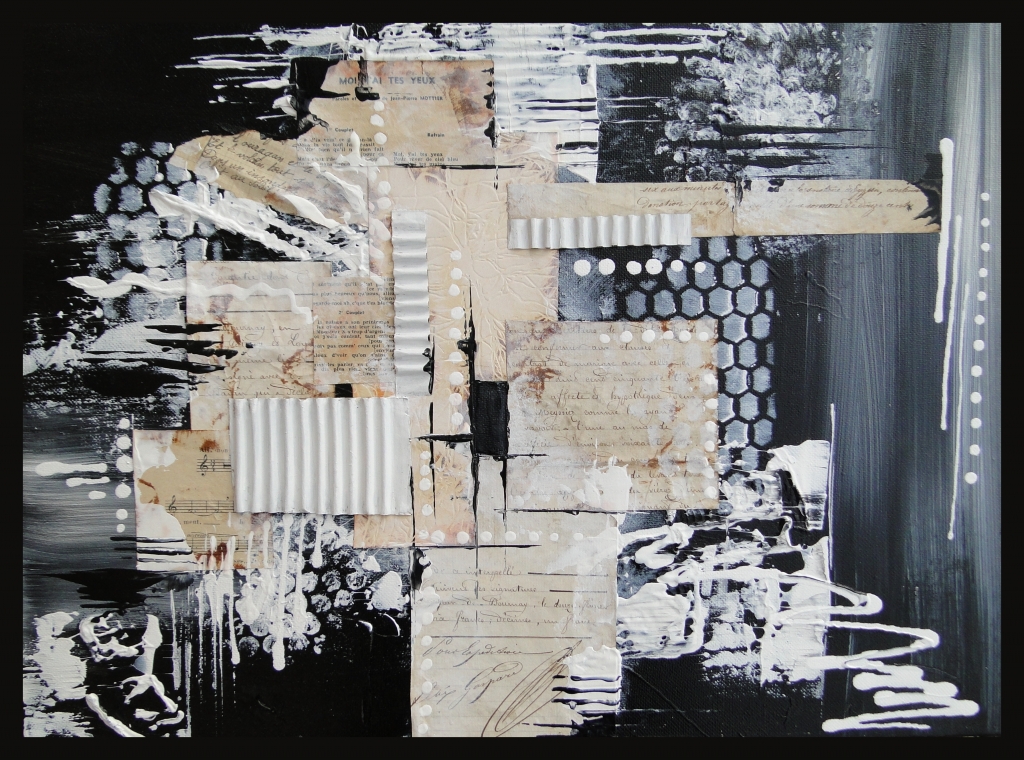 collage di carta vecchia e vernice in bianco e nero