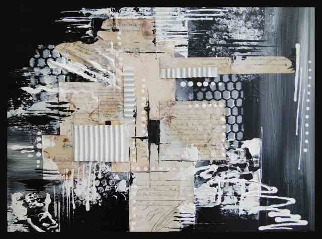 collage di carta vecchia e vernice in bianco e nero