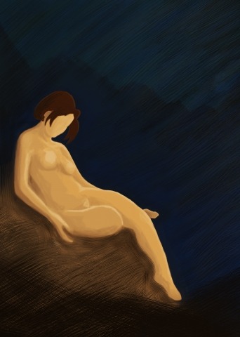 Abstract painting with a naked girl