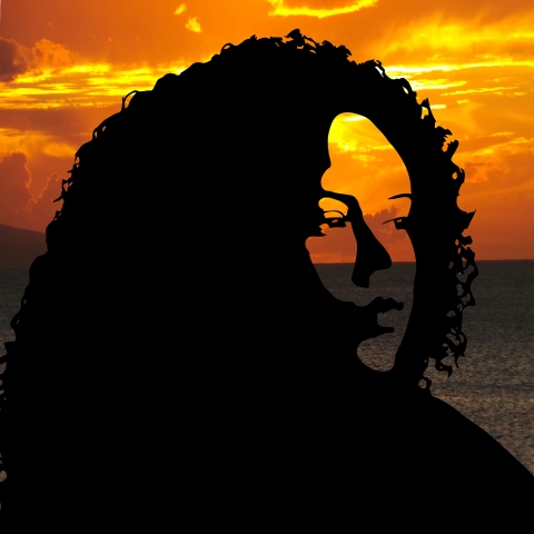 profile of woman with sunset