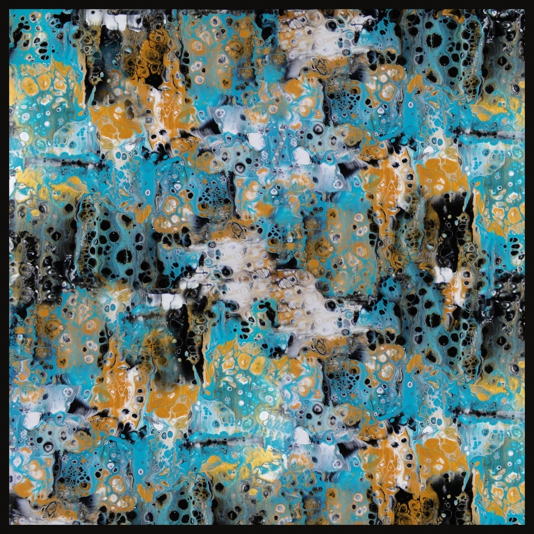 grande pittura pittura acrilica versando blu turchese astratto