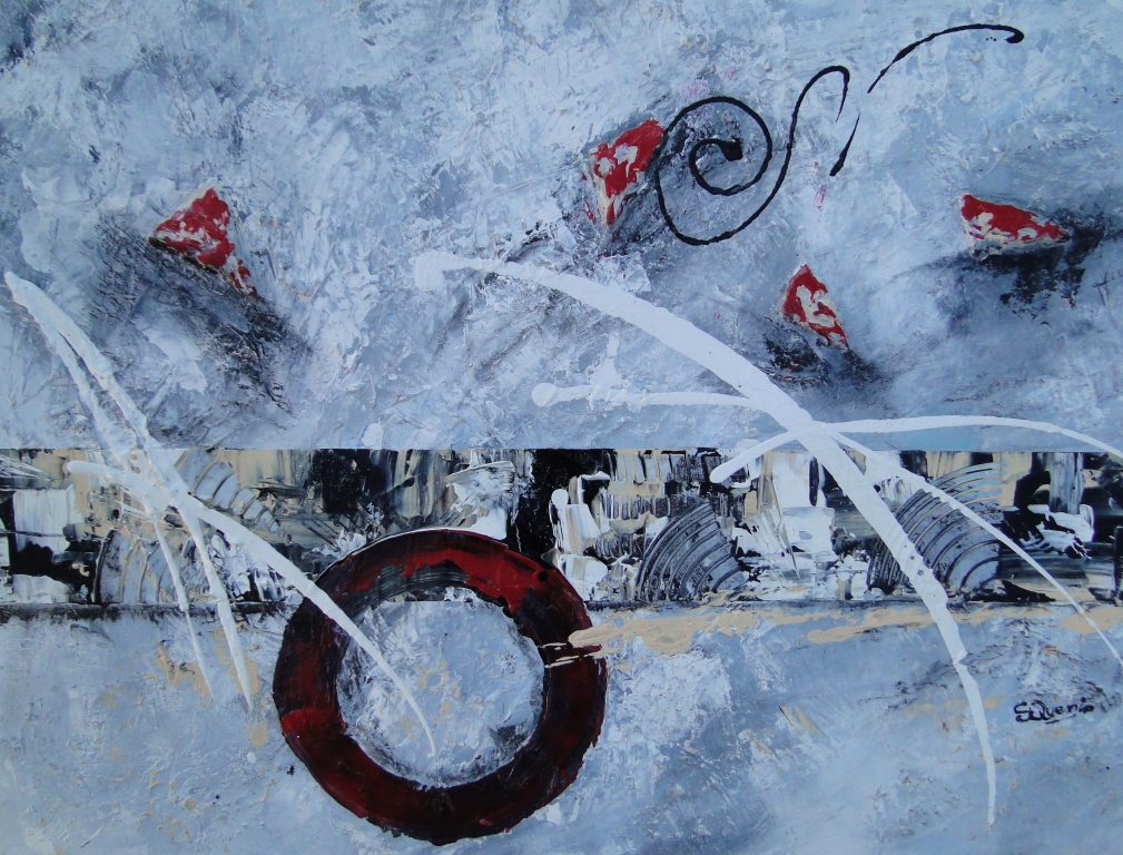 Pittura astratta moderna contemporanea grigio rosso