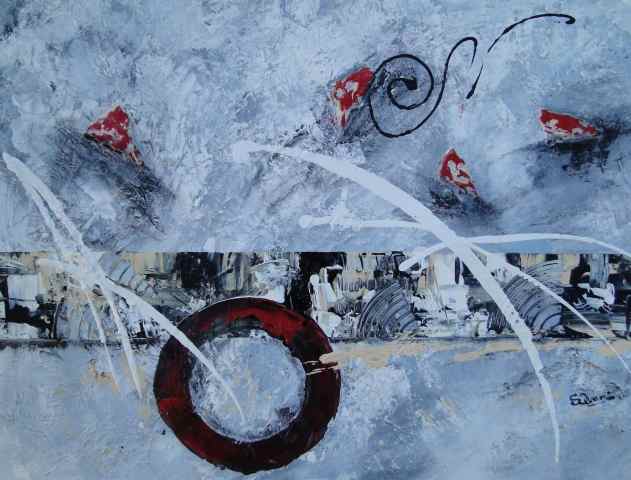 Pittura astratta moderna contemporanea grigio rosso