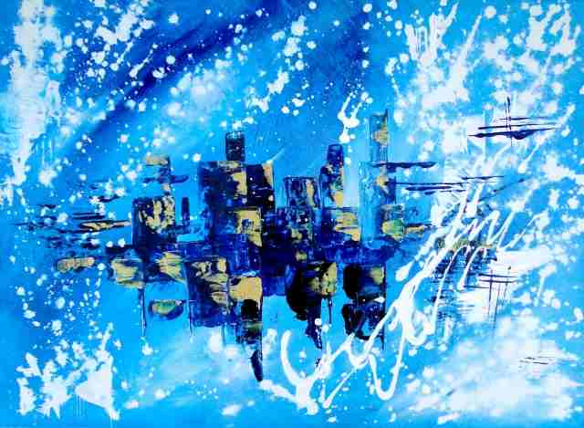 Pittura moderna contemporanea, colore astratto, blu