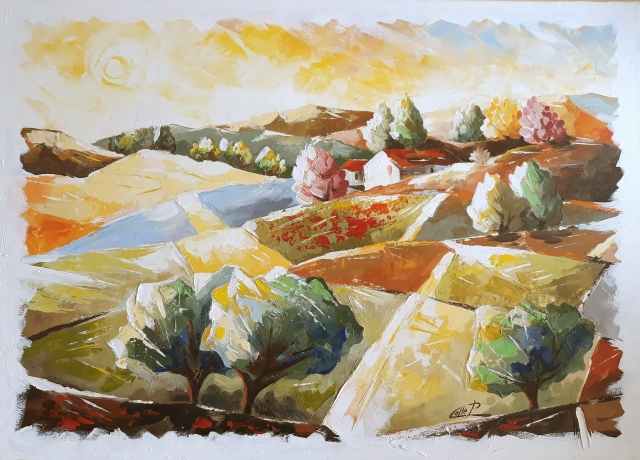PAESAGGIO spatolato  dipinto del m.tro pasquale colle cm 50x70