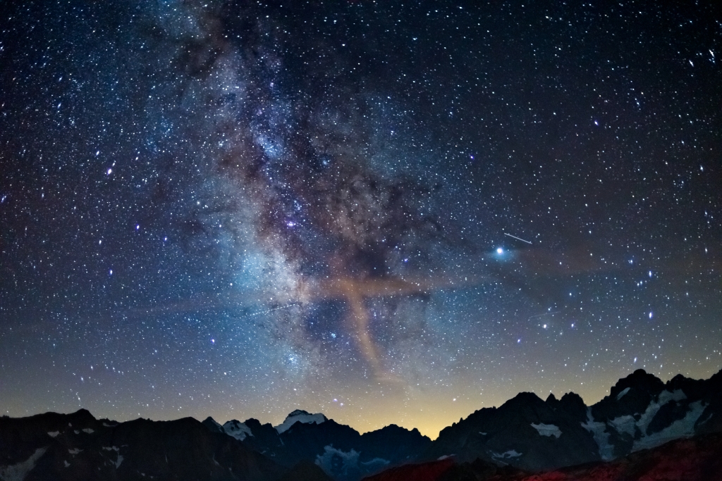 The Milky Way and starry sky on the Alps